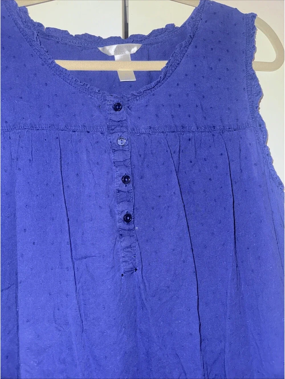 Adonna Sleepwear Navy Blue Sleeveless Nightgown XL Ruffle Scoop Neck Button